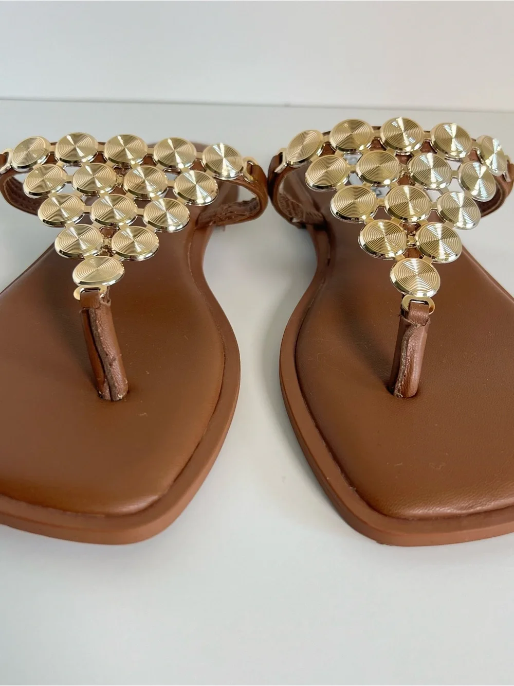 Steve Madden Bellamy Sandals Gold-Embellished Brown Size 6.5
